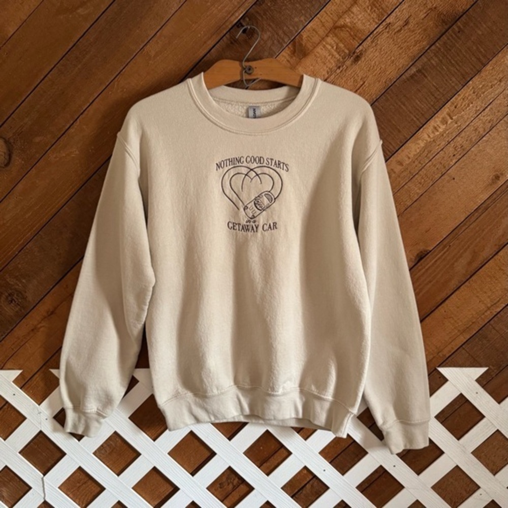 Swiftie Nothing Good Ever Happens in a Getaway Car embroidered sweatshirt size S